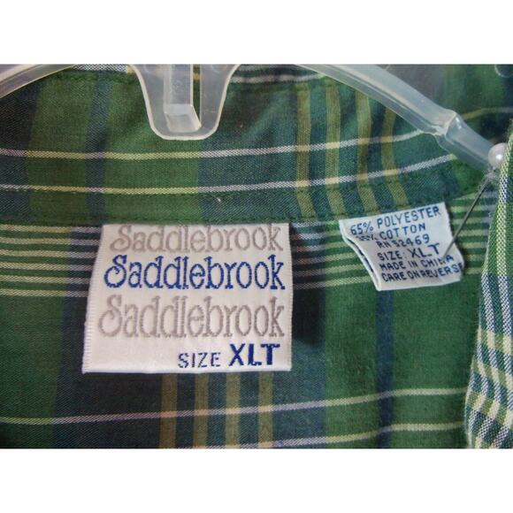 Saddlebrook Mens Long Sleeve Button Down Green Paid Shirt Size XLT - Picture 3 of 9